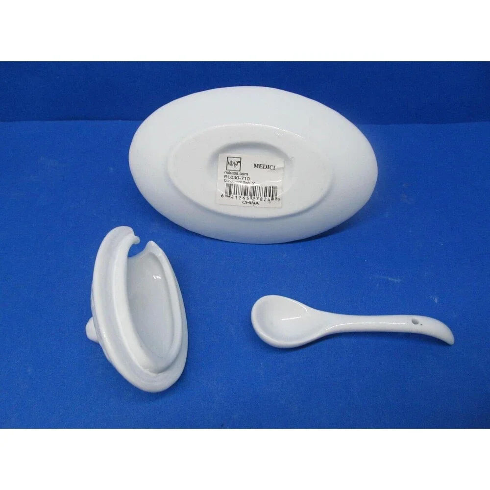 Mikasa Medici Small Mustard pot Condiment Dish With Lid And Spoon